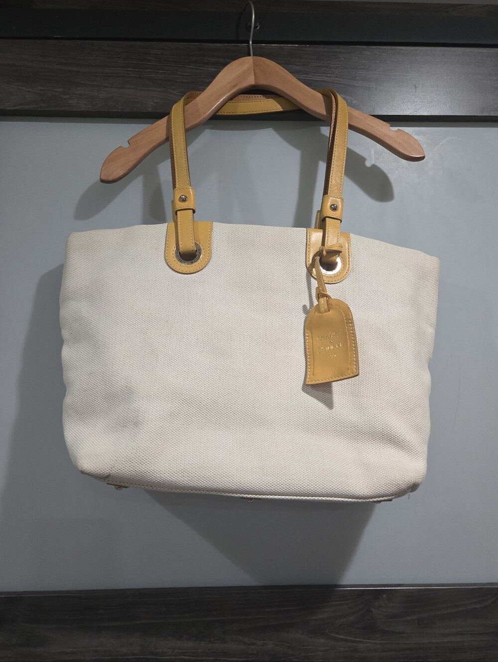 Dooney And Bourke Grommet Medium Canvas Shopper Tote Yellow And Gold